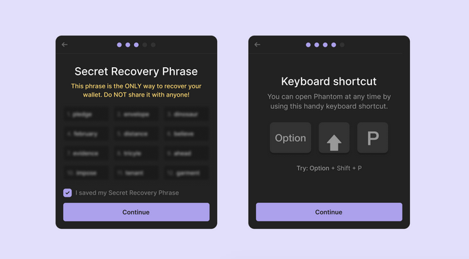 Секретная фраза из 12 слов в Phantom