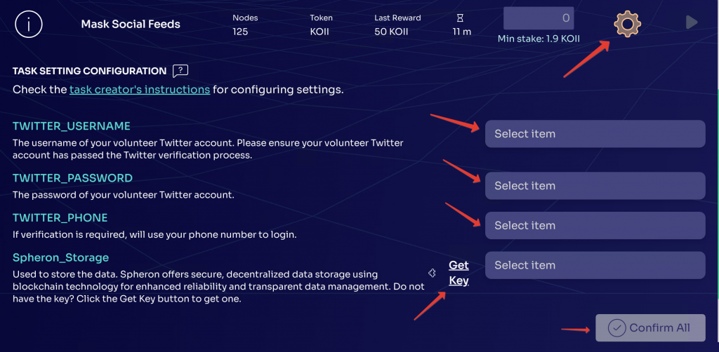 настройки задачи