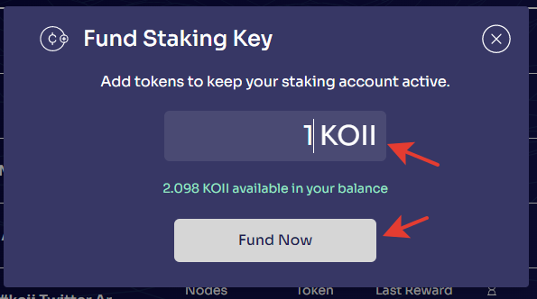 пополнение Staking Key